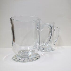 Vintage Irish Coffee Mugs 2 Clear Thick Glass Pedestal